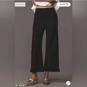 Maeve/Anthropologie The Colette Ruffle Hem Wide Leg Pants in Black Size 28P